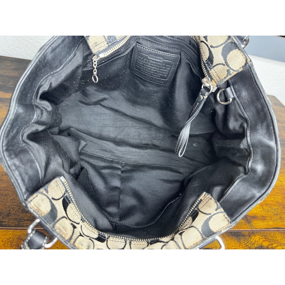 Coach Signature C Tote Bag Black Grey Canvas Leather Braided Trim Tassel - Picture 16 of 16
